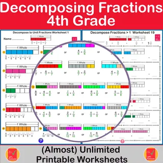 Decomposing Fractions – Grade 4 Worksheet Set – cover