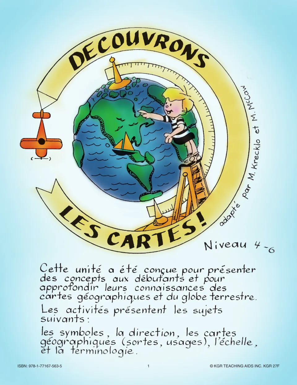 Découvrons les cartes! cover: French map-skills unit, Niveau 4-6, on symbols, direction, map types, scale and terms