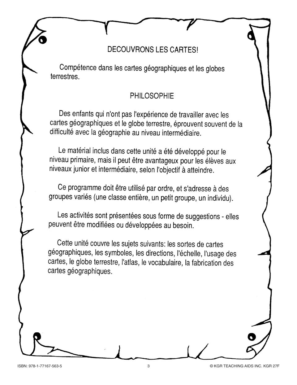 Teacher intro 'Philosophie': the unit covers map types, symbols, directions, scale, the globe, atlas and map-making