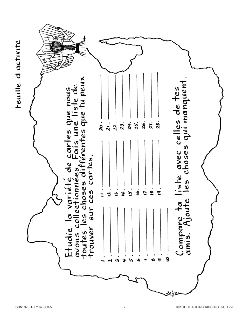 Activity sheet: list 28 things found on the class maps, then compare with friends and add what is missing
