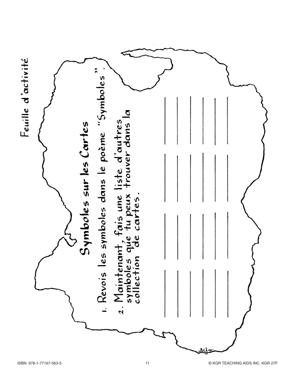 Activity sheet 'Symboles sur les Cartes': review the poem's symbols, then list other symbols on the class maps