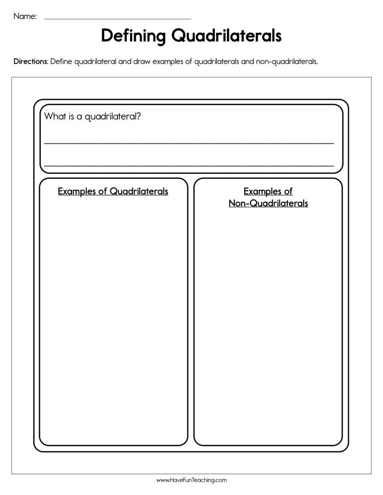 Defining Quadrilaterals Worksheet teaching resource preview