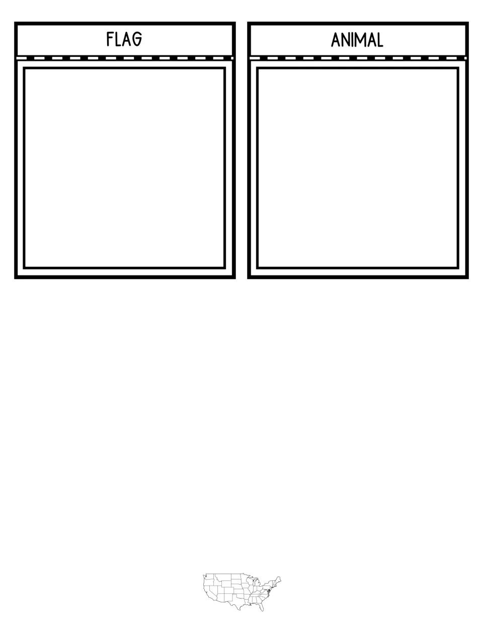 Folding notebook flaps labeled Flag and Animal, each with blank space for students to record that Delaware symbol
