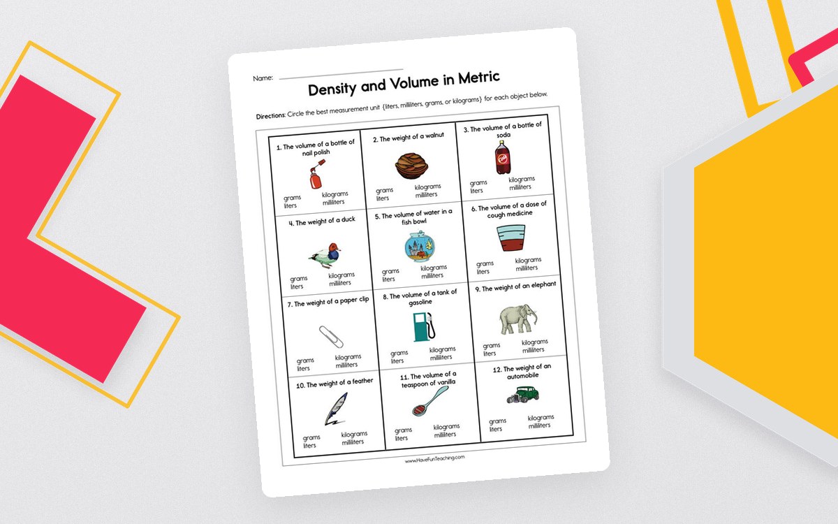 Density and Volume in Metric Worksheet teaching resource preview