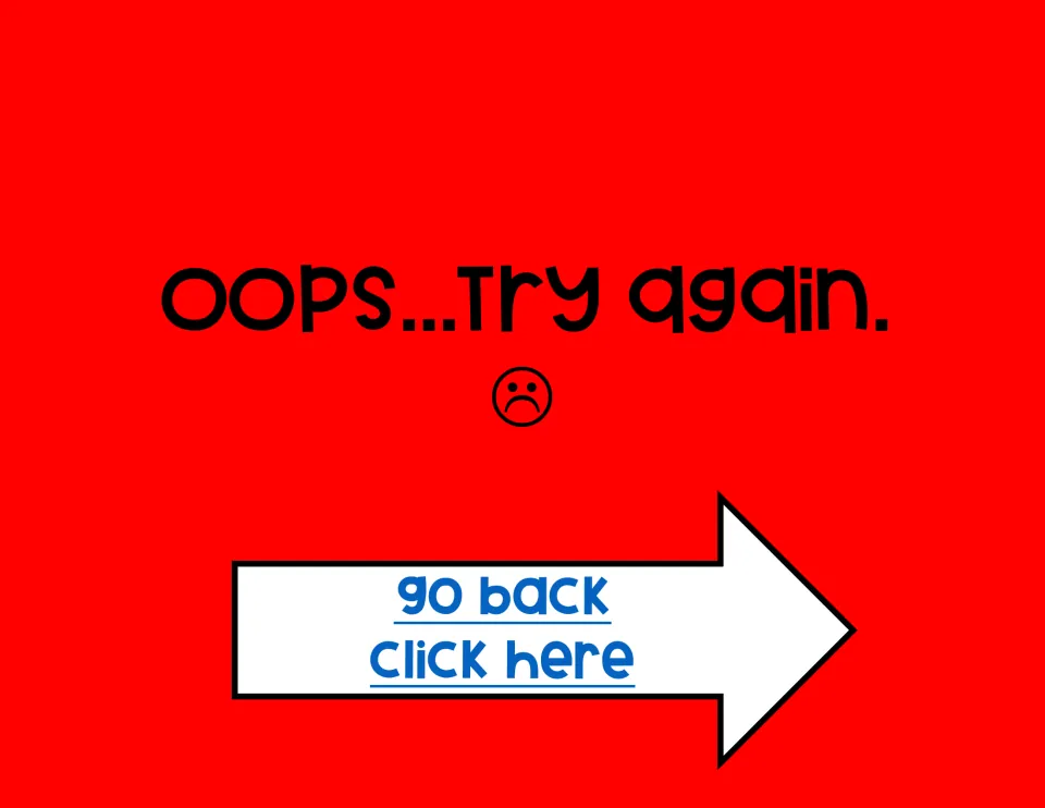 Oops, try again: wrong-answer slide after the where's the dentist question, with a go back link to retry the choice