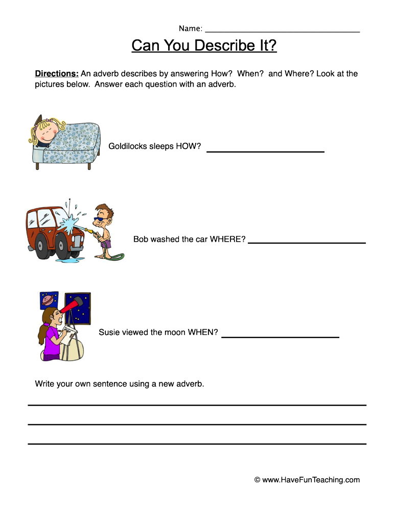 Describe it Using Adverbs Worksheet teaching resource preview