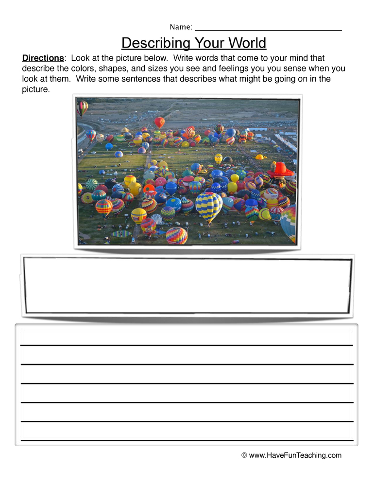 Describing Words Worksheet - Hot Air Balloon teaching resource preview