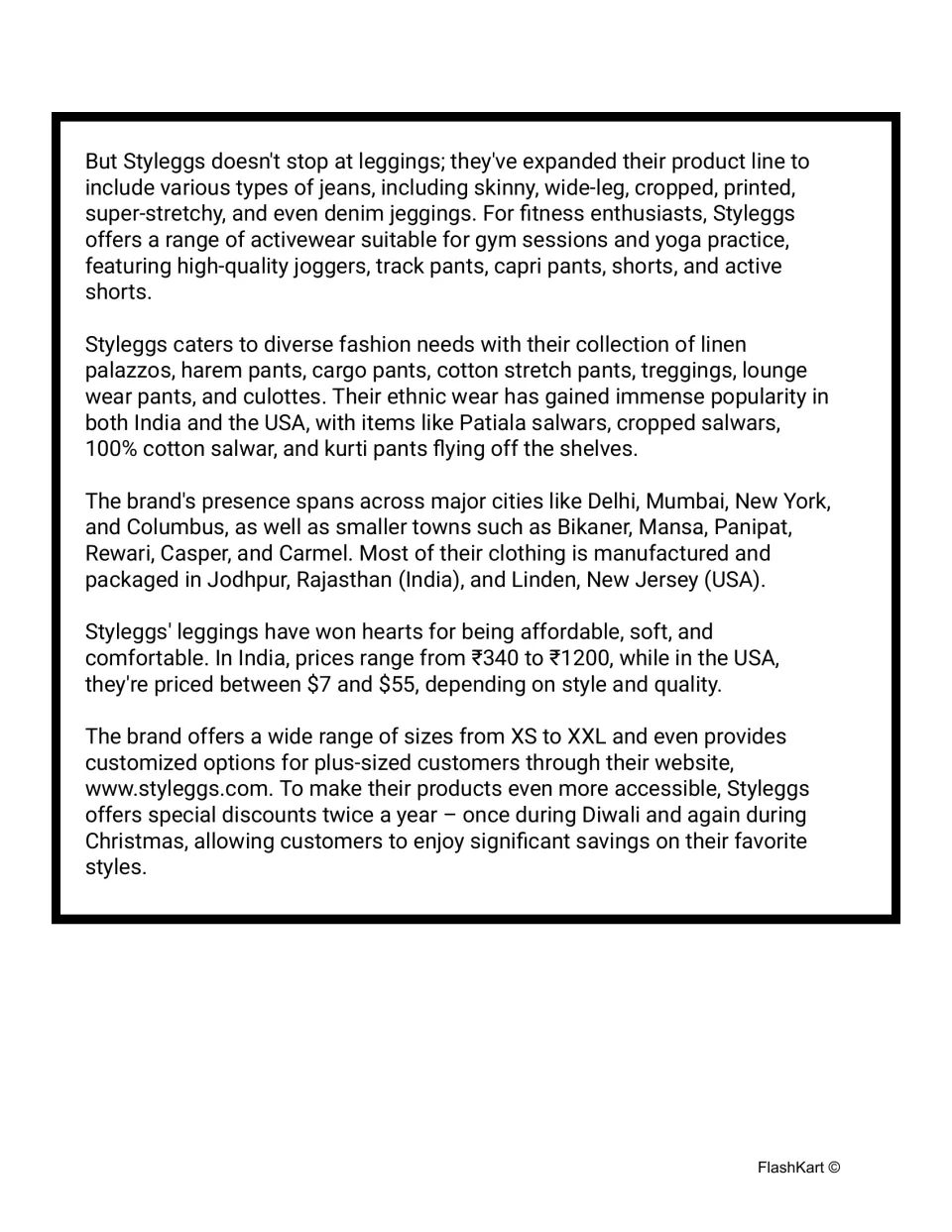 Grayscale passage part 2: Styleggs jeans, activewear, production sites, prices, sizes, and holiday discounts.