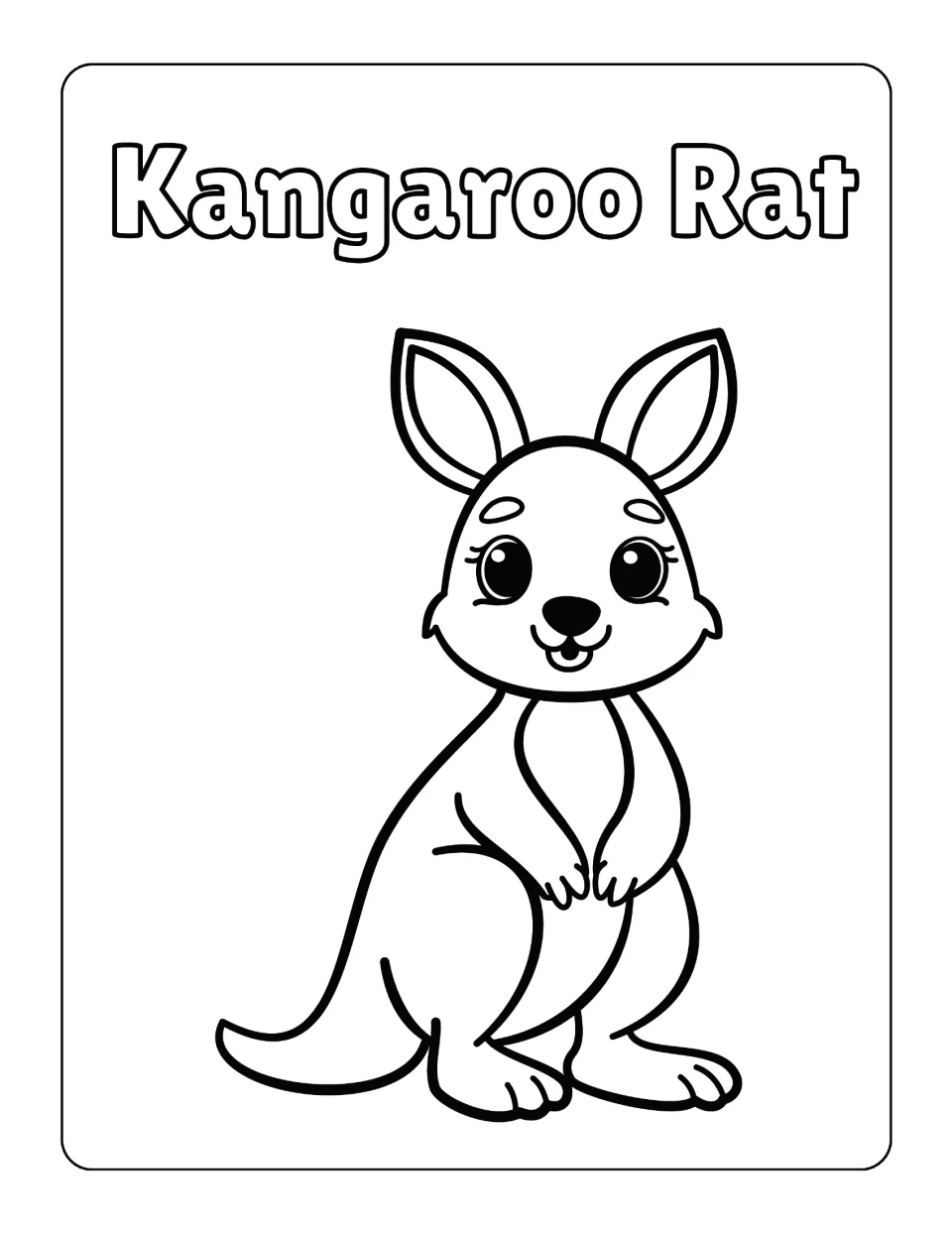 Kangaroo rat, cartoon style: students colour a smiling big-eyed animal standing on its back feet with a long tail