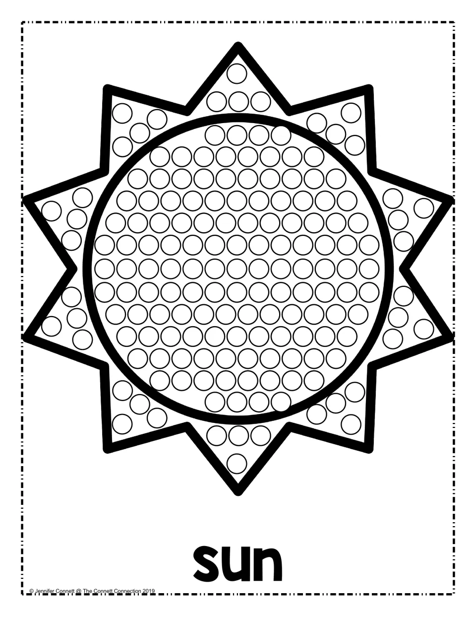 Sun with pointed rays, labeled sun: students dot every circle in the large center and along each ray