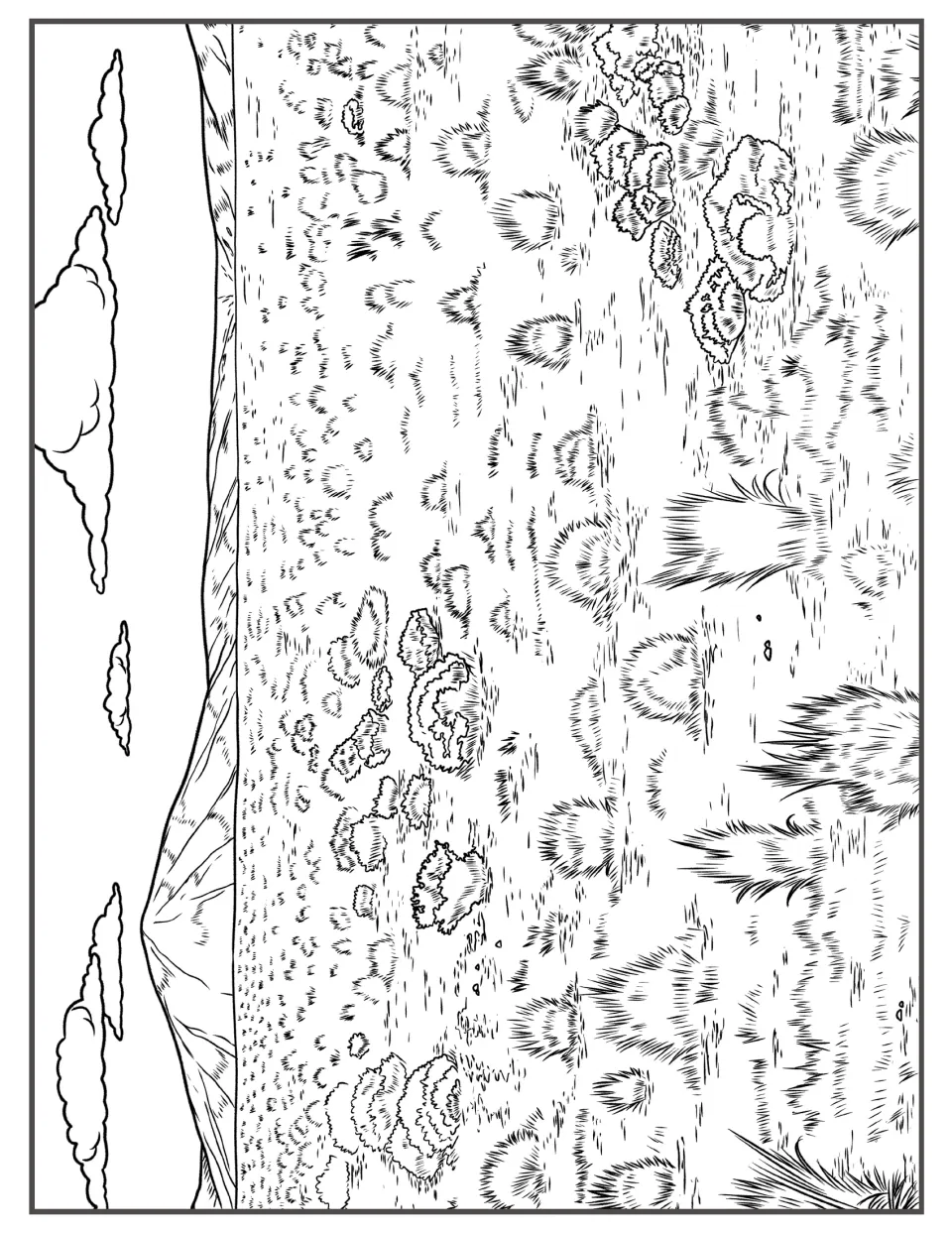 Open desert scrubland to color: clumps of low bushes and grasses spread across a flat plain toward a lone distant peak