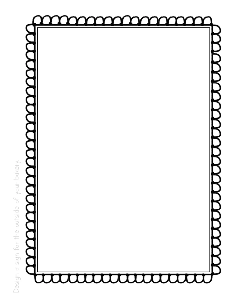 Bakery sign design: students draw a sign for the outside of their bakery within a scalloped doodle border