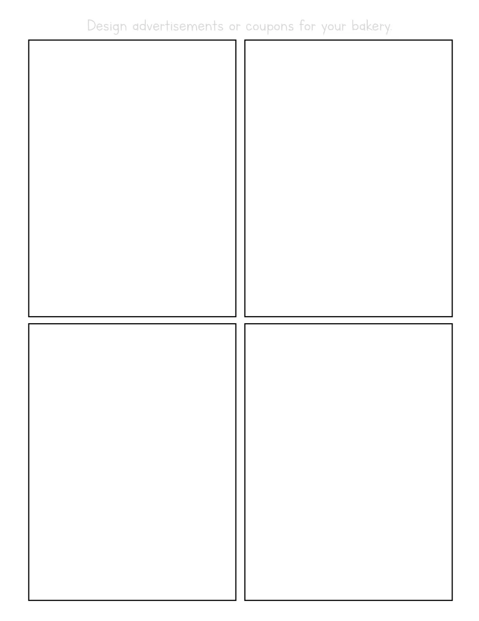 Bakery advertisements and coupons: students design four ads or coupons to promote their bakery