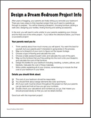 Design a Dream Bedroom – Area & Perimeter Project – sample page 4