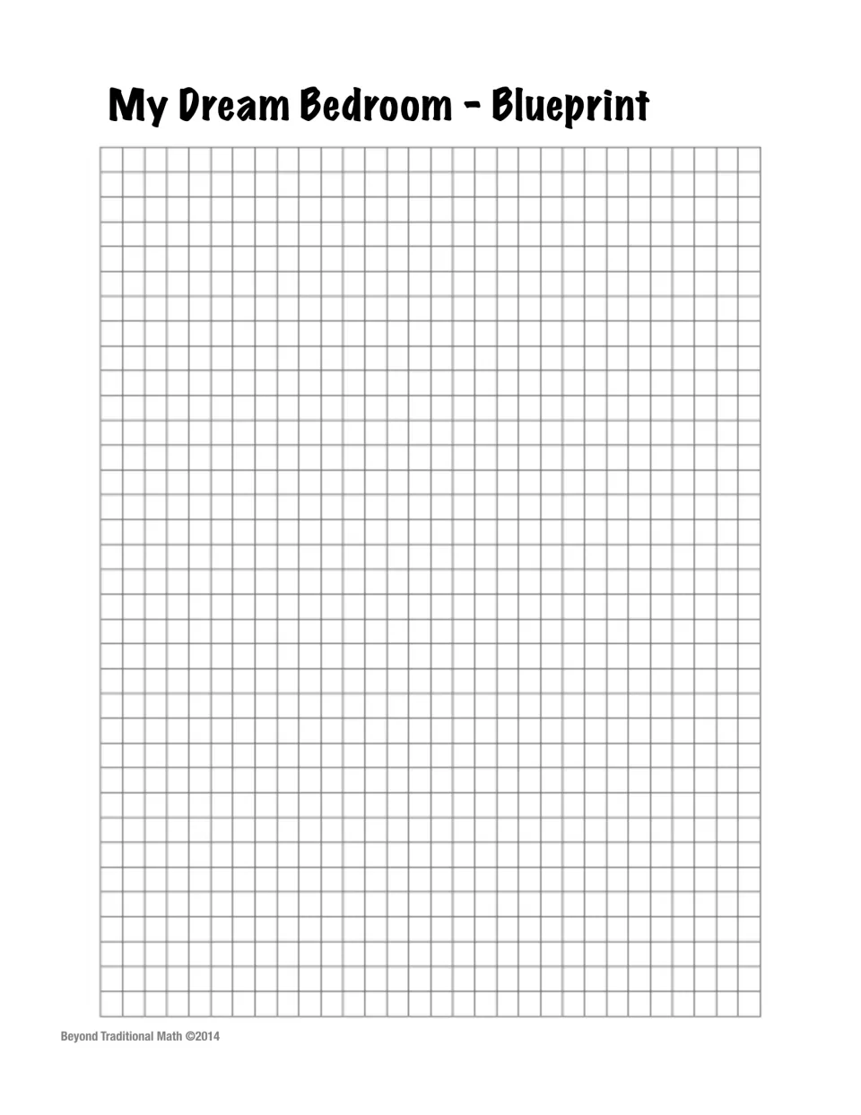 Room blueprint on graph paper: students draw walls to scale and map labeled furniture from a bird's-eye view