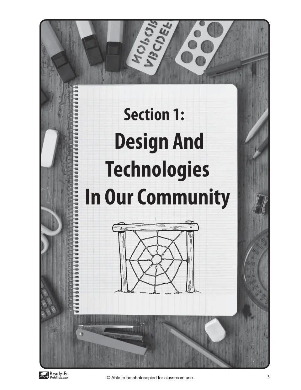 Section 1 title page introduces Design and Technologies in Our Community before the student activities