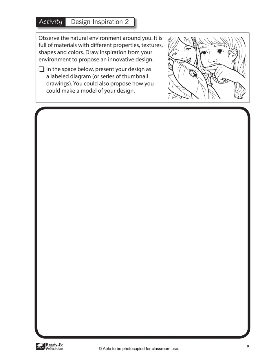 Design Inspiration 2 asks students to observe nature and present a new design using labeled drawings
