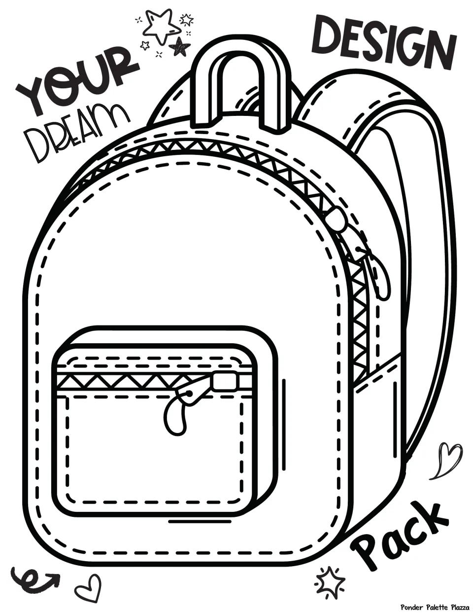 Back-to-school backpack design activity: a blank backpack to personalize under 'Design Your Dream Pack'.