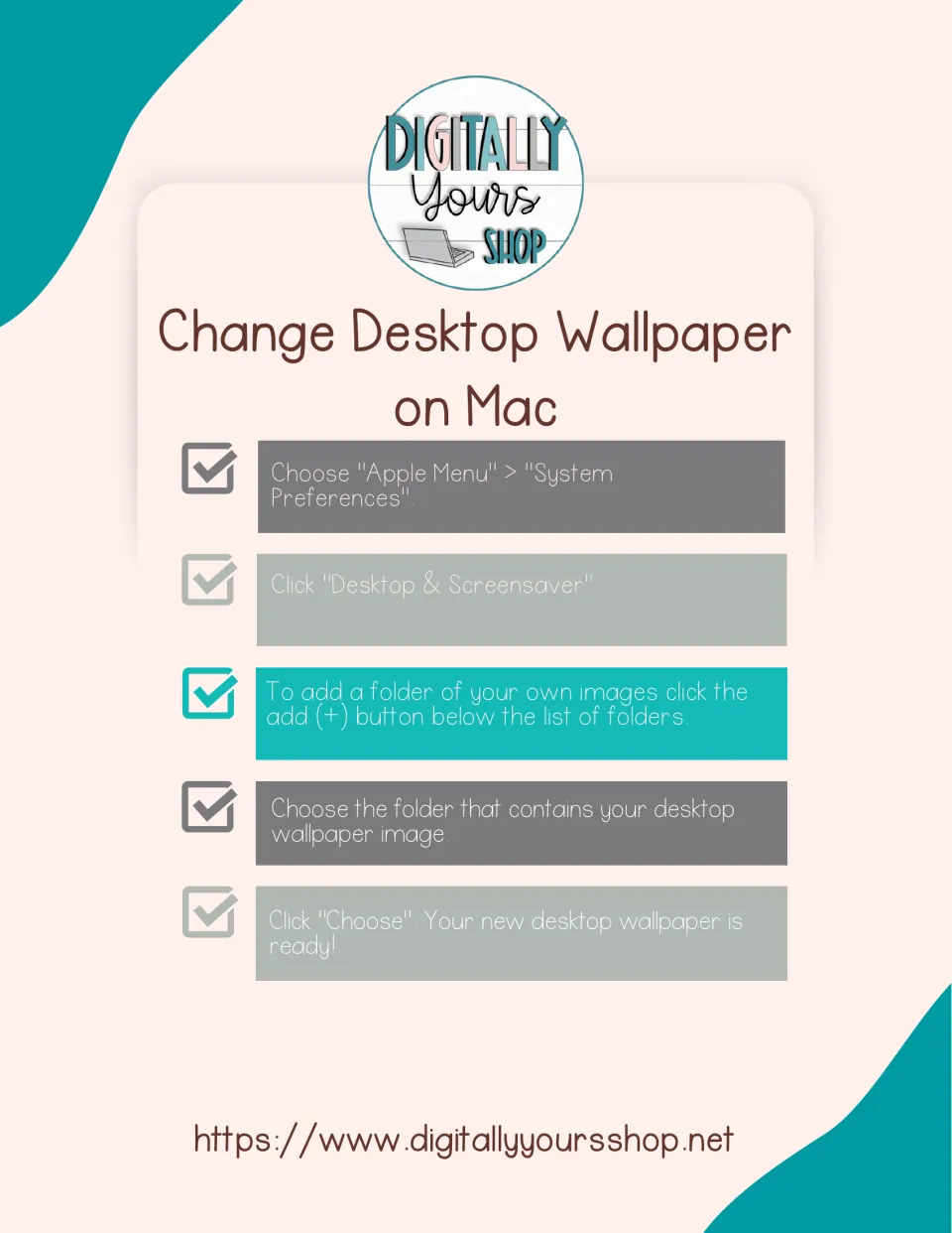 Change Desktop Wallpaper on Mac: five steps through System Preferences and Desktop & Screensaver to add a wallpaper folder