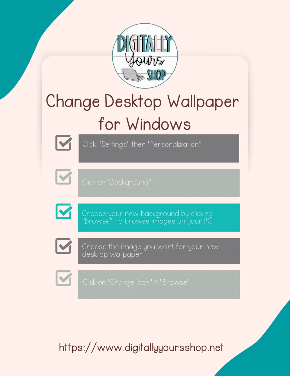 Change Desktop Wallpaper for Windows: five steps via Settings, Personalization and Background, then Browse for the image