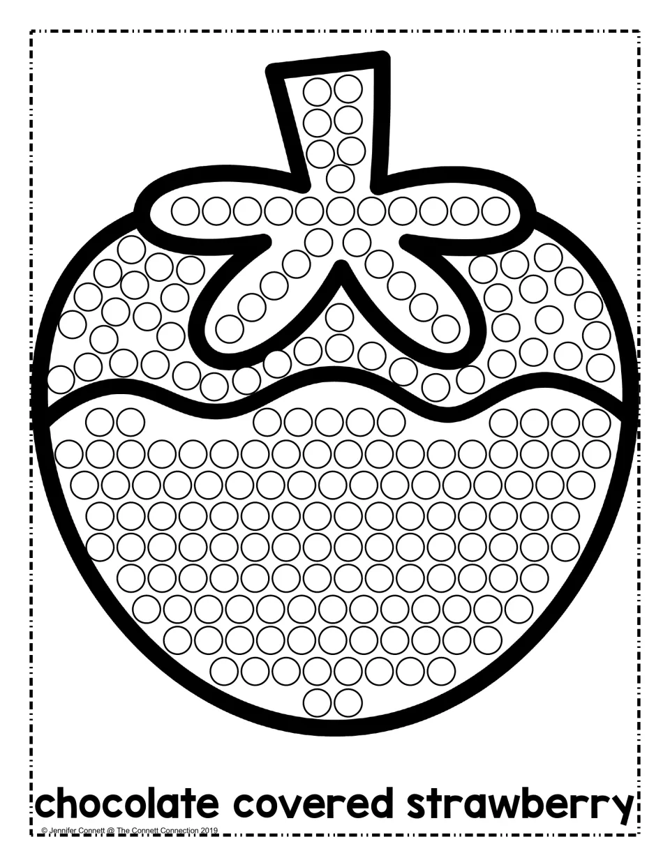 Chocolate covered strawberry dot painting: students stamp circles on the leafy top and on the dipped chocolate half