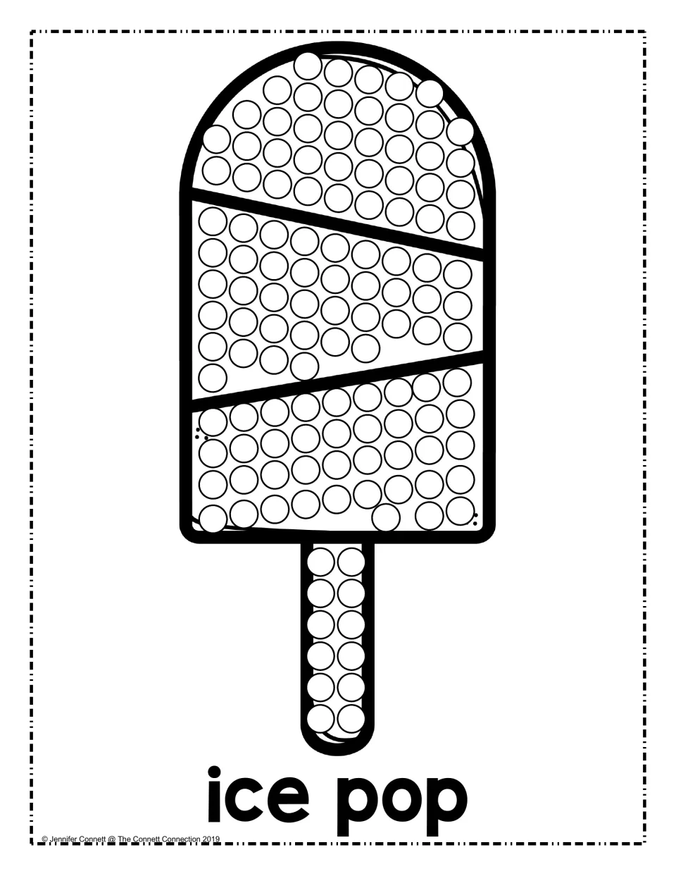 Ice pop dot painting: students dot the circles in three striped sections of an ice pop and down its stick