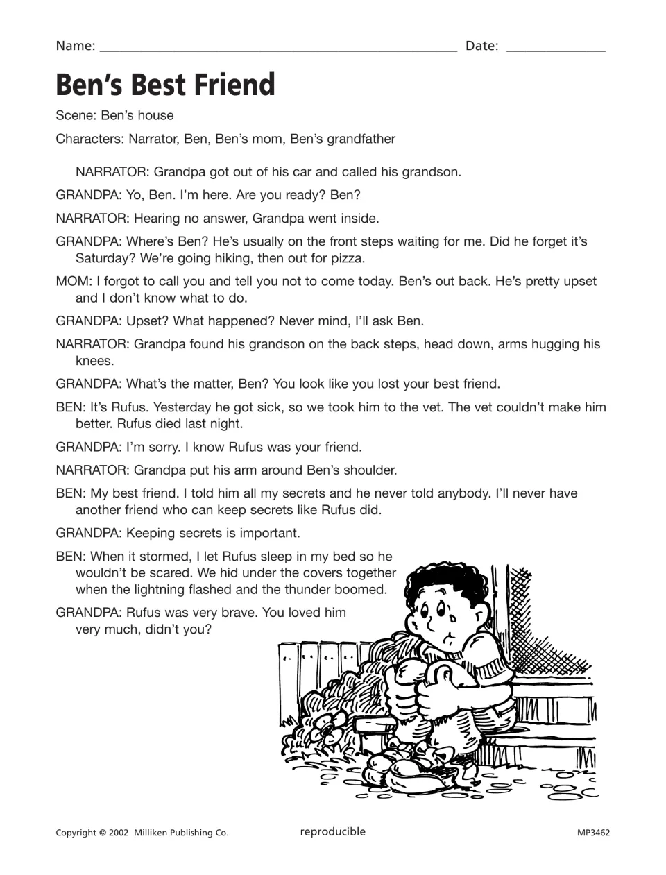 Ben’s Best Friend script begins as Grandpa learns that Ben’s dog Rufus died and listens to his memories