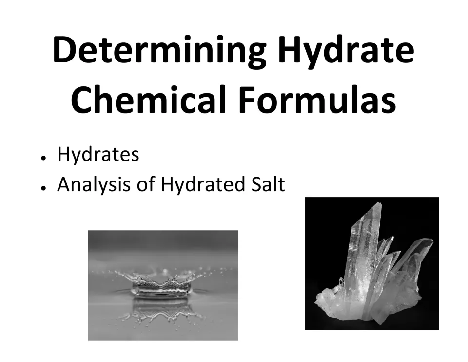 Lesson cover titled 'Determining Hydrate Chemical Formulas,' introducing hydrates and hydrated salt analysis