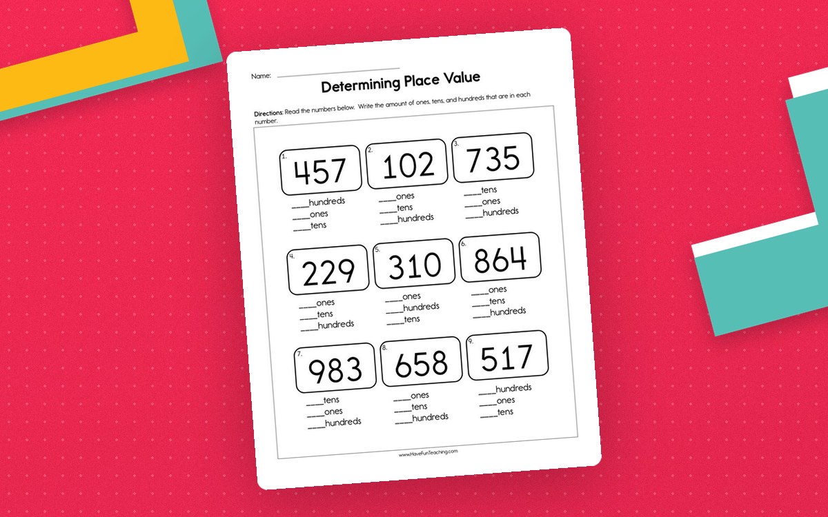 Determining Place Value Worksheet preview: Nine three-digit place-value prompts