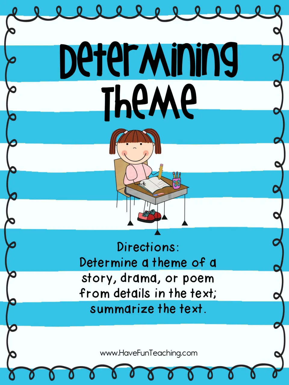 Reading activity cover directing students to determine a theme from text details and summarize the text
