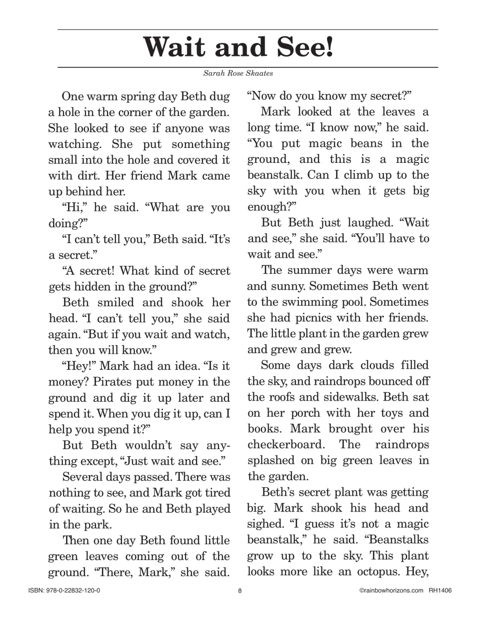 Story Wait and See!, part 1: Beth buries a secret in the garden while Mark guesses money or a magic beanstalk