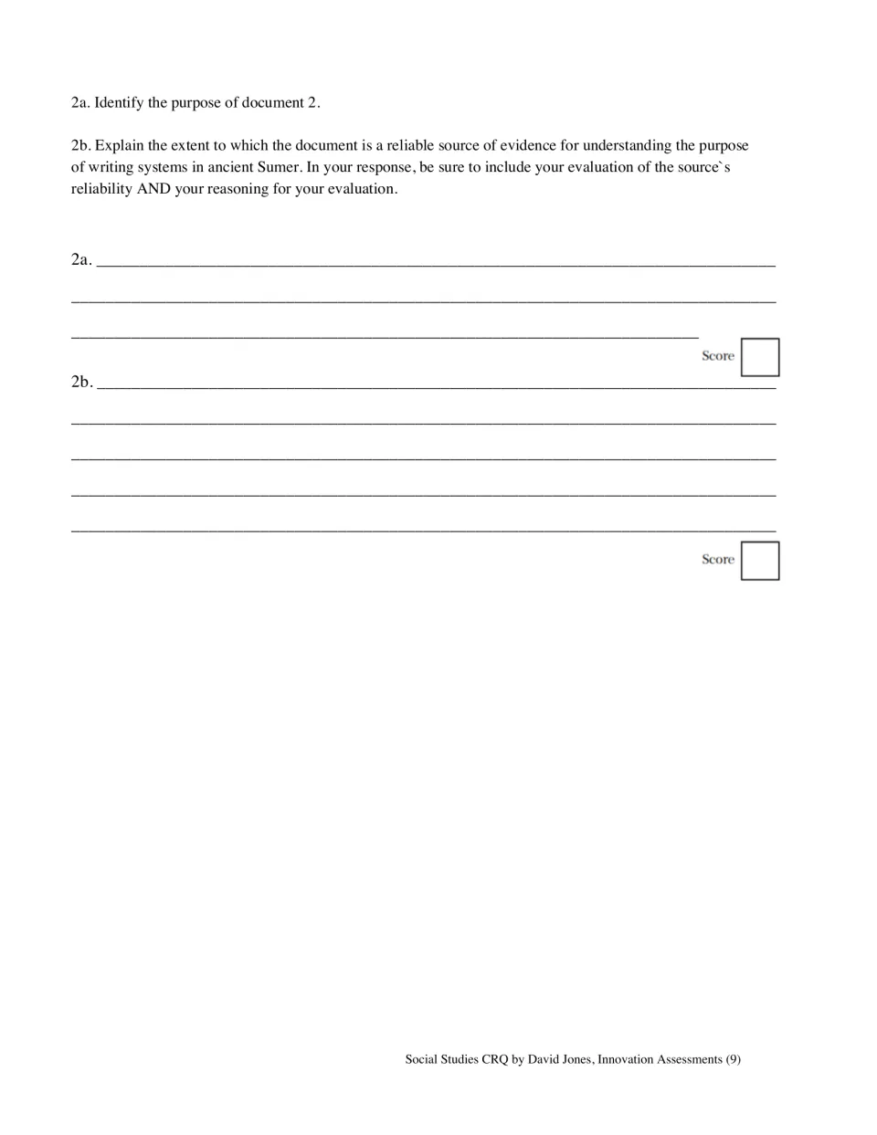 Set 2 questions ask the King List's purpose and its reliability as evidence of why ancient Sumer used writing