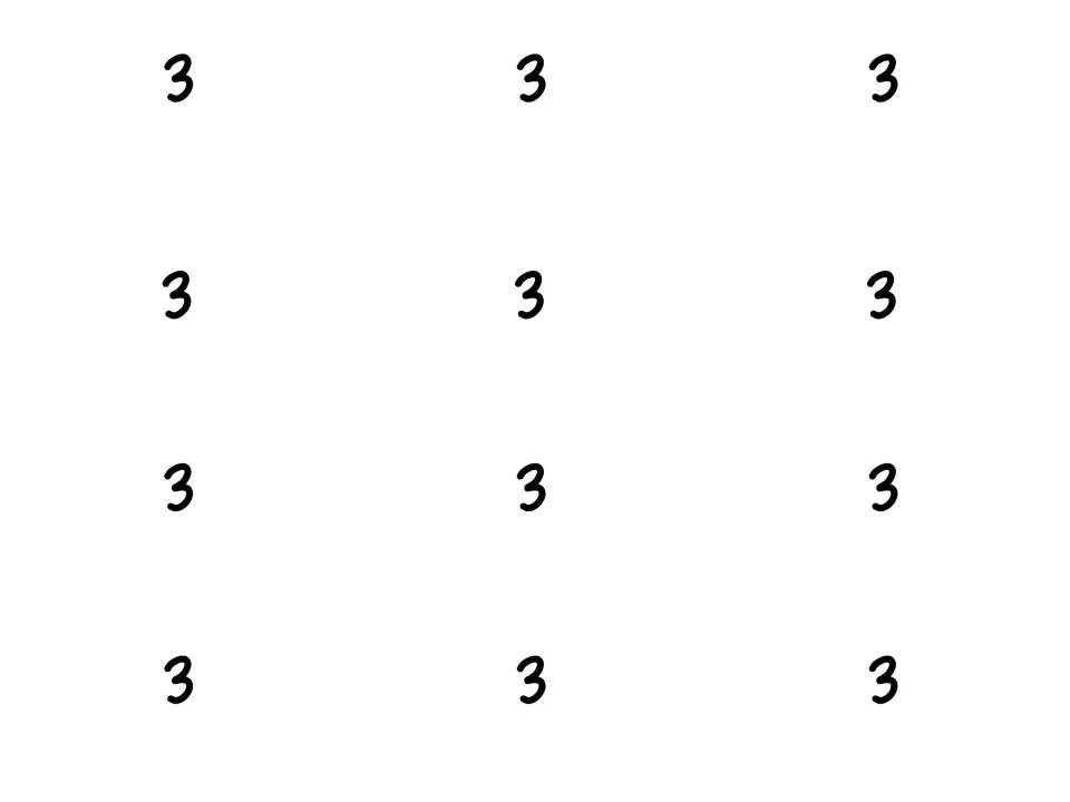Card backs for puzzle 3: twelve number 3 labels to copy onto the reverse of the matching word cards
