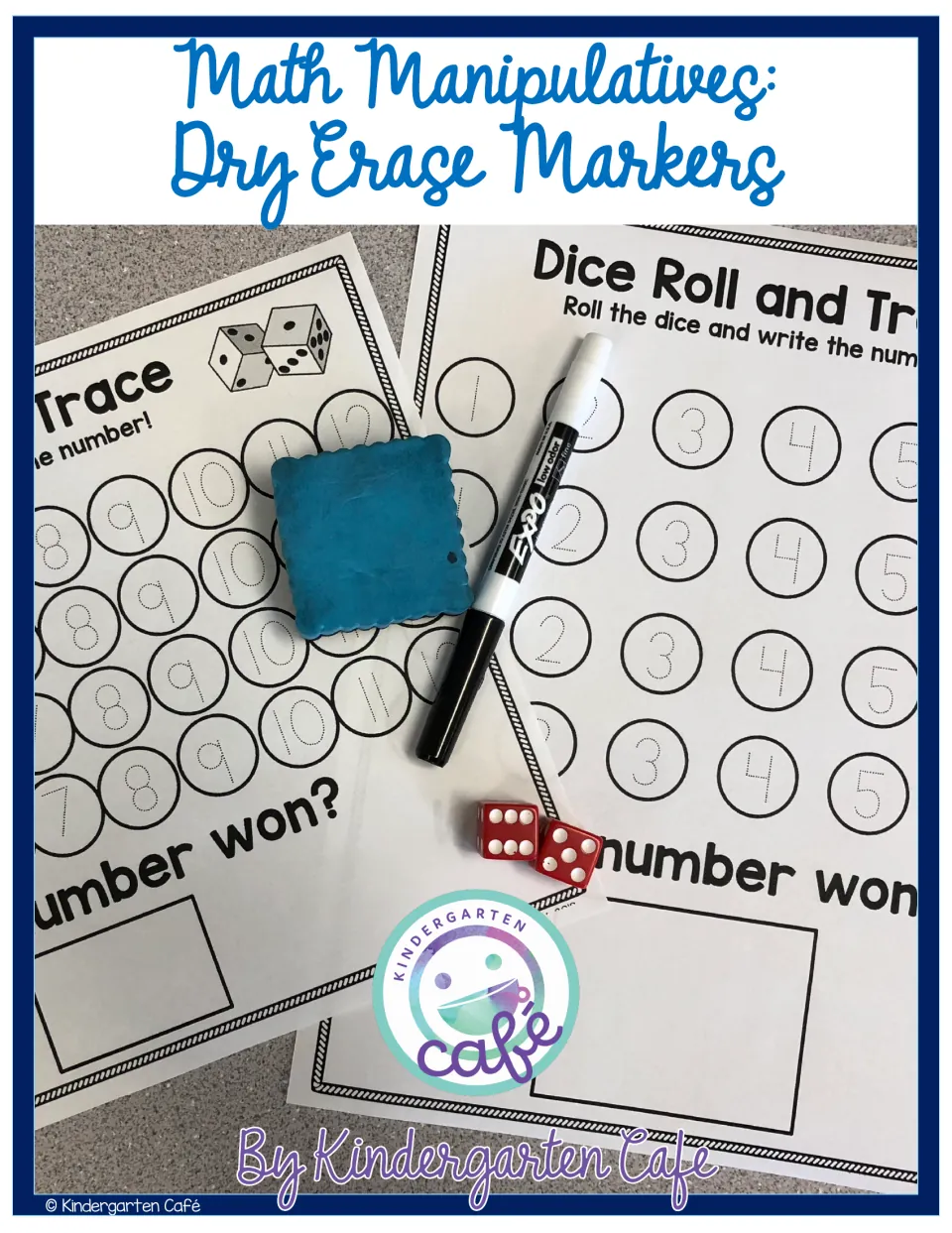 Math Manipulatives: Dry Erase Markers cover showing one-die and two-dice tracing sheets with a marker, eraser and red dice