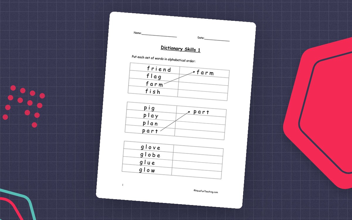 Dictionary Skills Alphabetical Order Worksheet teaching resource preview