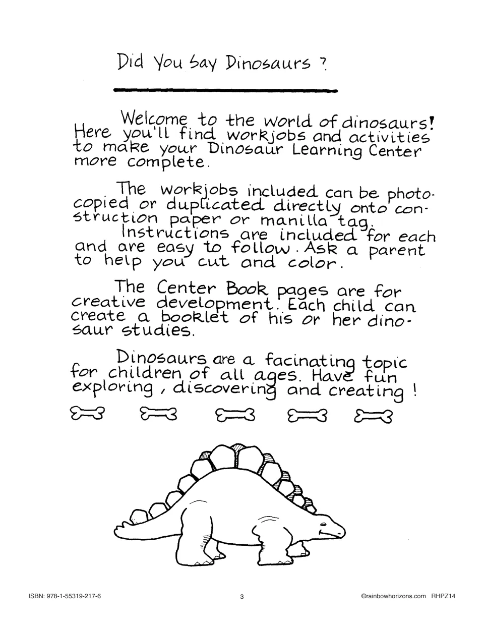 Introduction: workjobs to copy onto construction paper or manila tag, and Center Book pages for child booklets