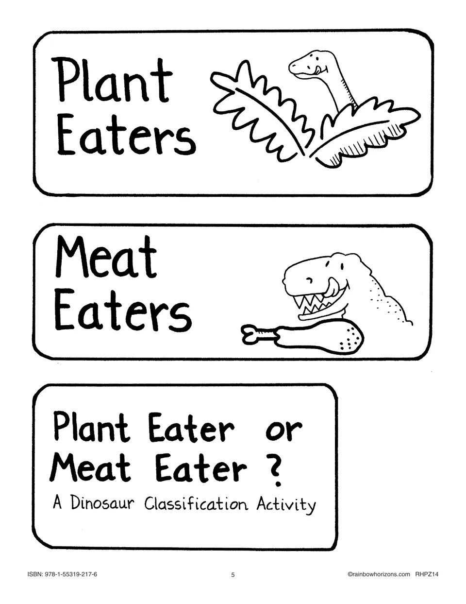 Folder labels 'Plant Eaters' and 'Meat Eaters' and the title card 'Plant Eater or Meat Eater?' for the workjob