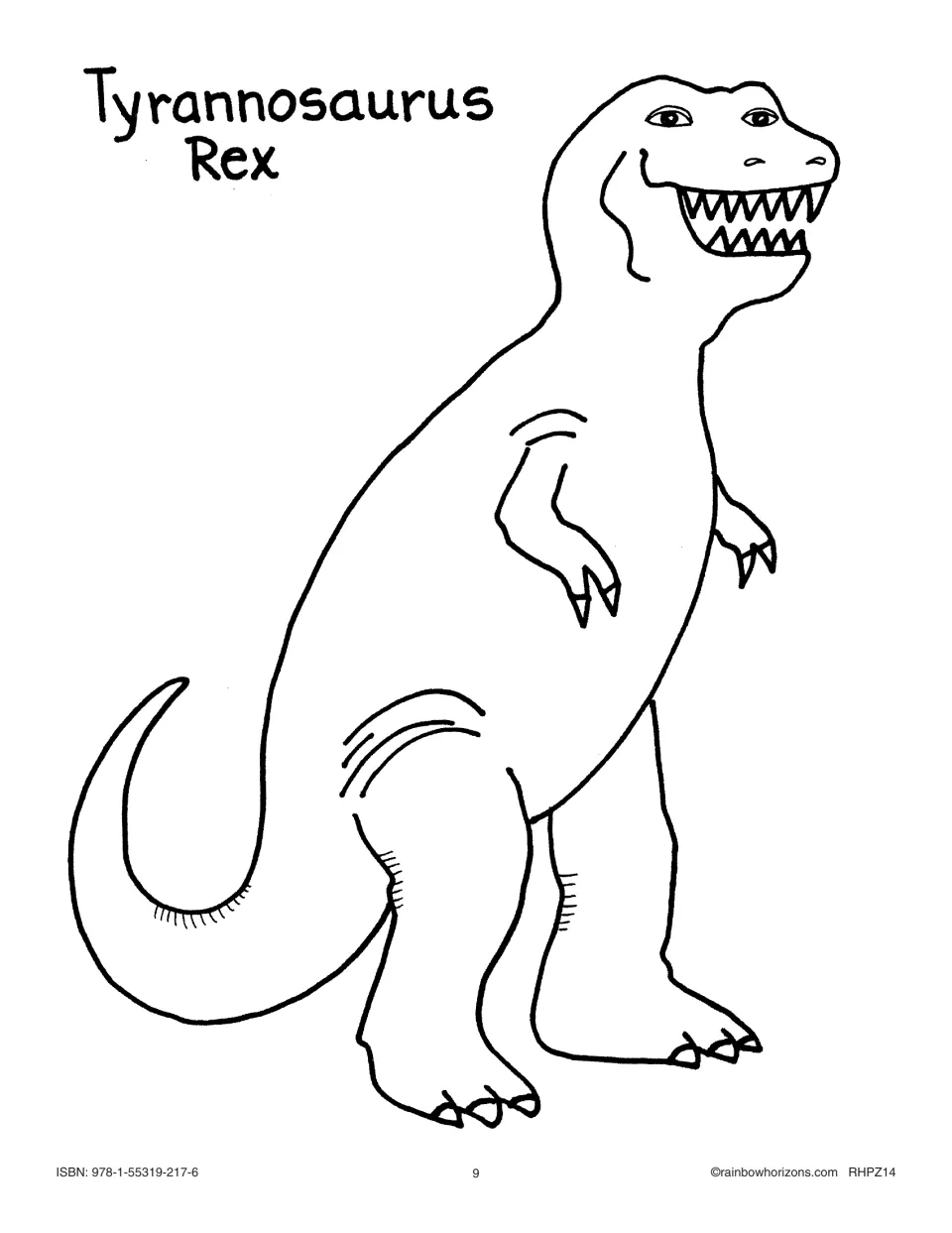 Tyrannosaurus Rex picture to color and cut out for the classification workjobs, standing on two legs