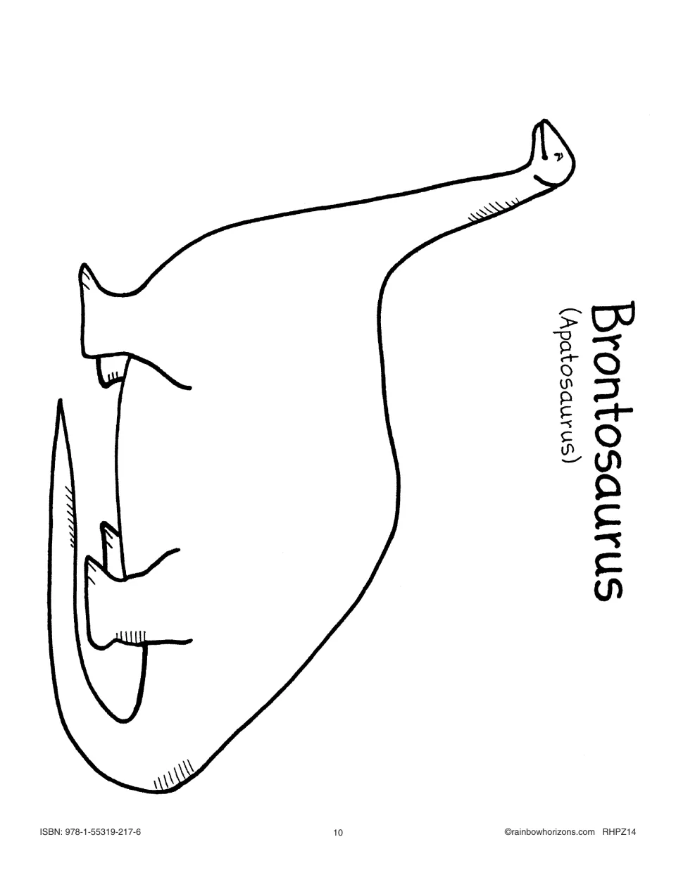 Brontosaurus (Apatosaurus) line drawing, printed sideways, a four-legged dinosaur for the classification workjobs