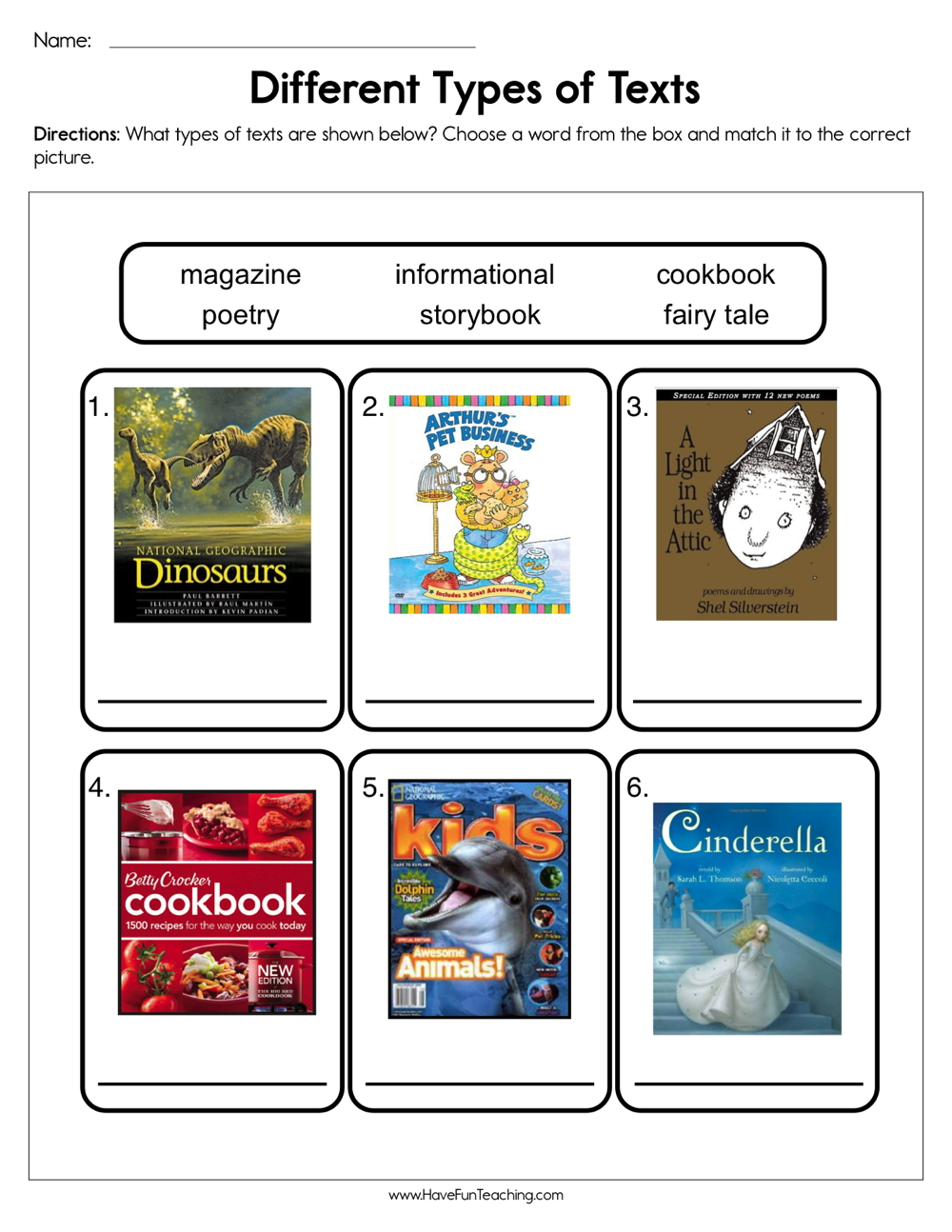 Different Types of Text Worksheet by Teach Simple