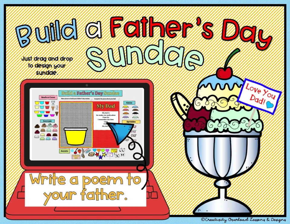 Father's Day sundae activity cover introducing drag-and-drop sundae design and a poem to your father