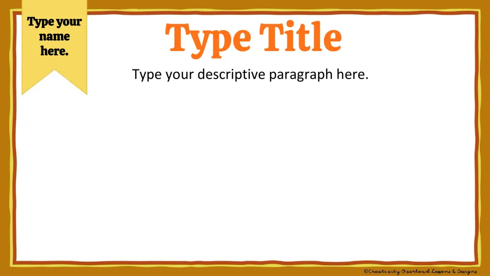 Scarecrow descriptive writing template provides prompts for the student's name, a title, and a paragraph