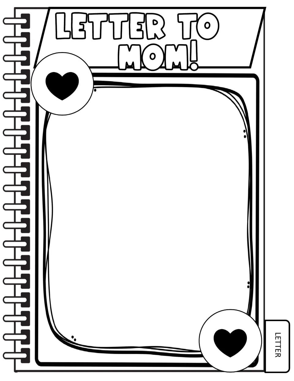 Letter to Mom: students write a personal letter to their mother on this heart-decorated page marked with the LETTER tab