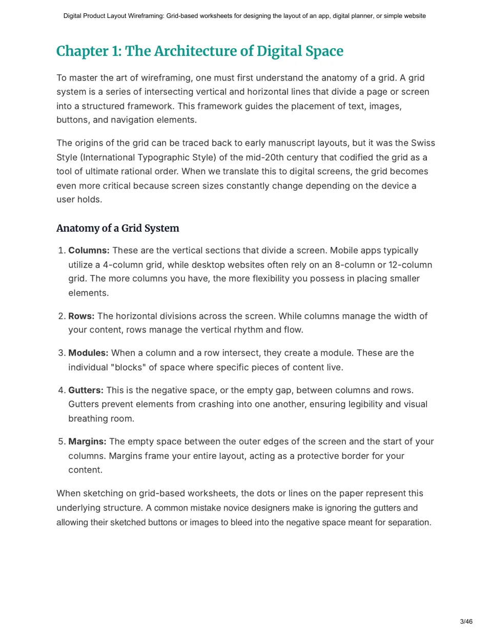 Chapter 1 lesson defines the parts of a grid system and explains how they guide digital content placement