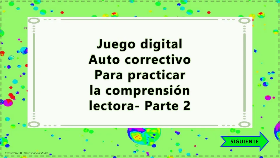 Spanish reading game cover: 'Juego digital Auto correctivo' introduces reading comprehension practice, Part 2