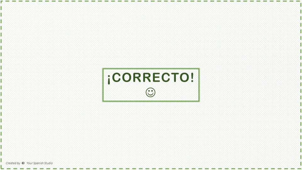 Correct-answer feedback after reading question 1: '¡Correcto!' (correct), the button used to return to the menu