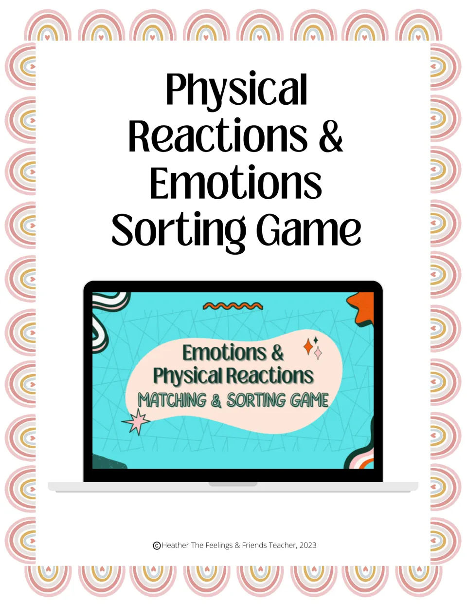 Physical Reactions & Emotions Sorting Game cover showing a laptop with the Google Slides matching and sorting game