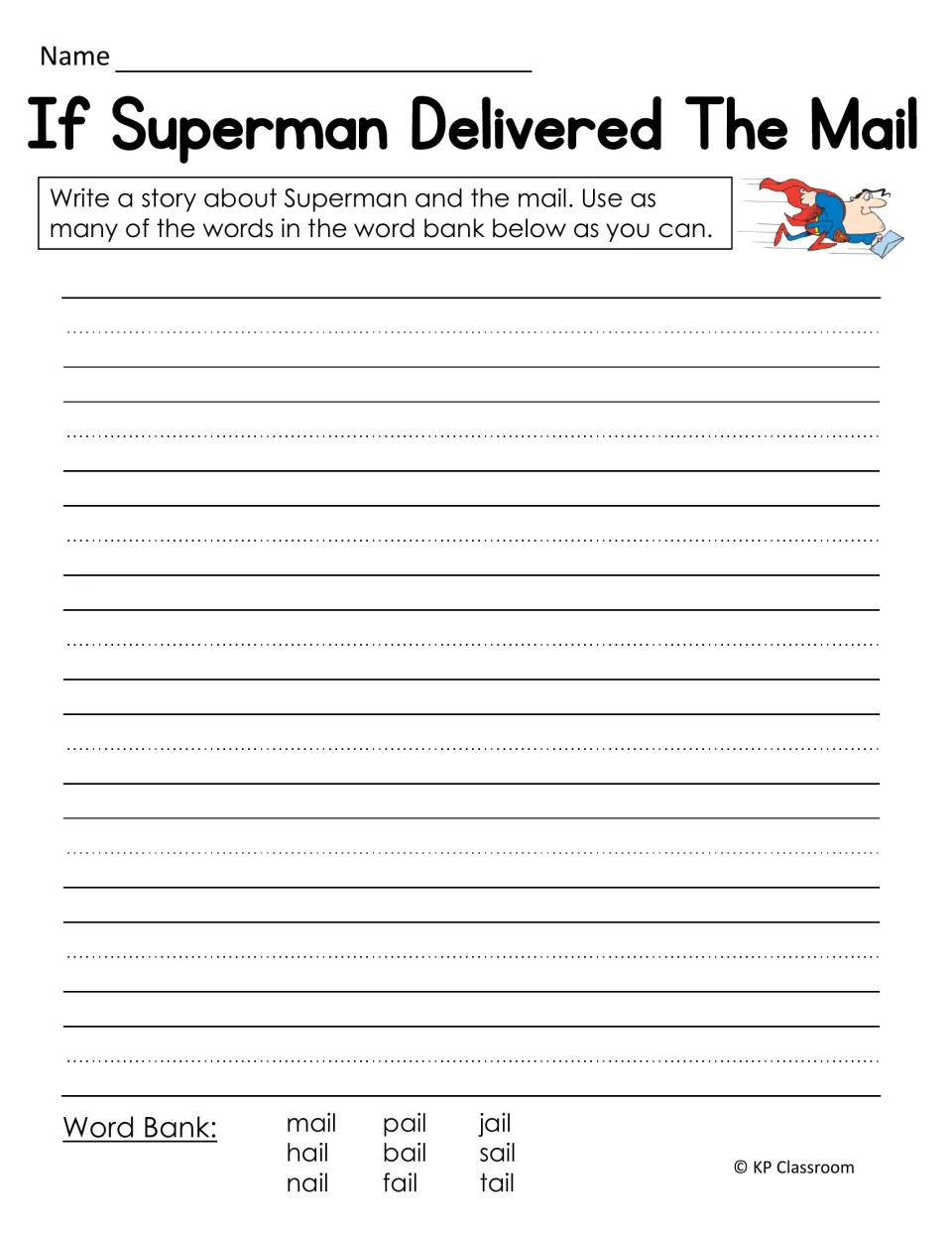 Story prompt “If Superman Delivered The Mail” asks writers to use a nine-word bank of -ail words