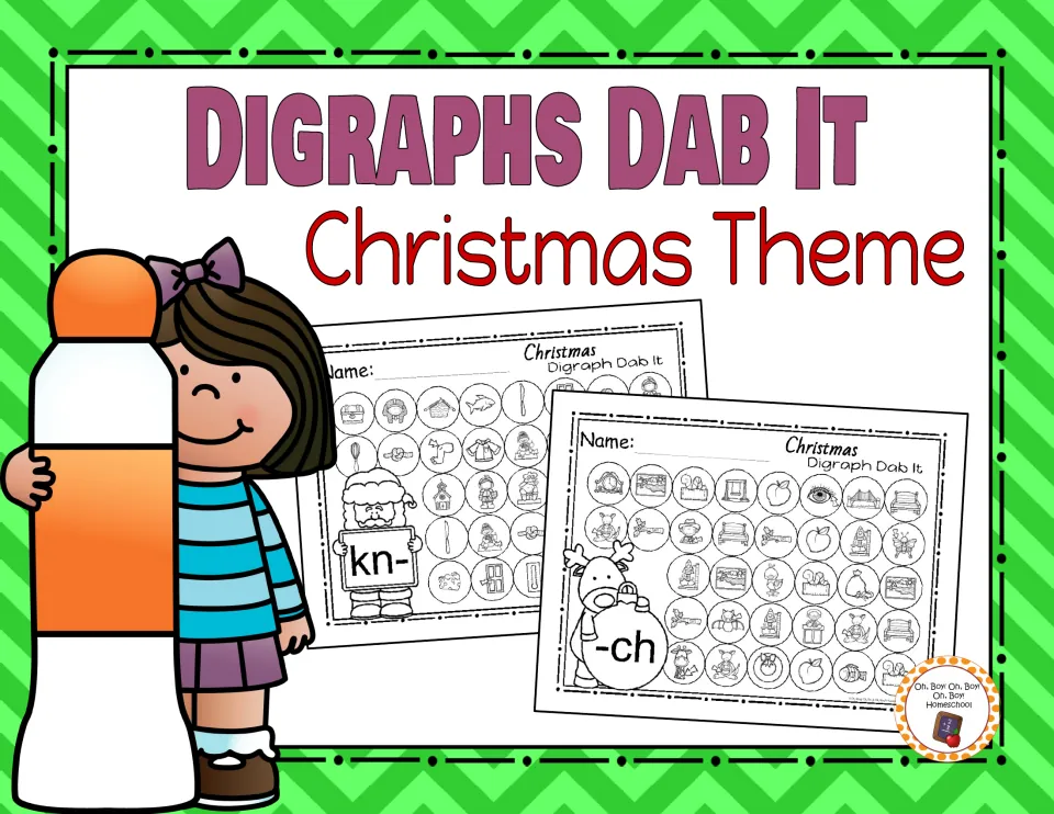 Digraphs Dab It Christmas Theme cover, showing two sample dab-it pages for the kn- and -ch digraphs