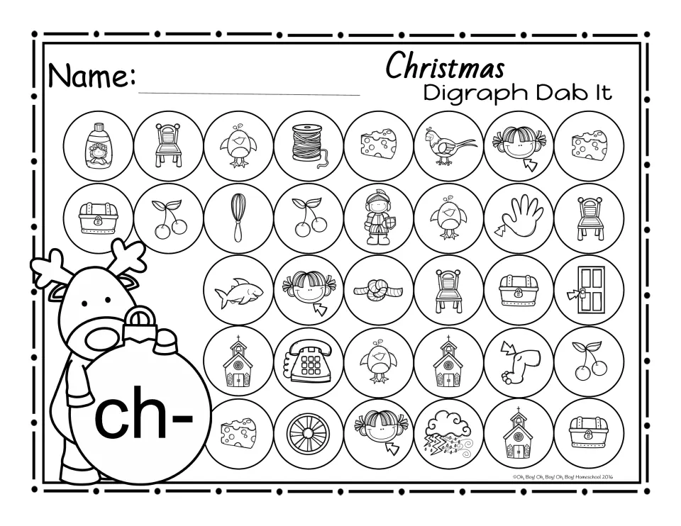Dab-it page for beginning ch-: dab the pictures that start with ch, like chair, chick, cherries, cheese and church